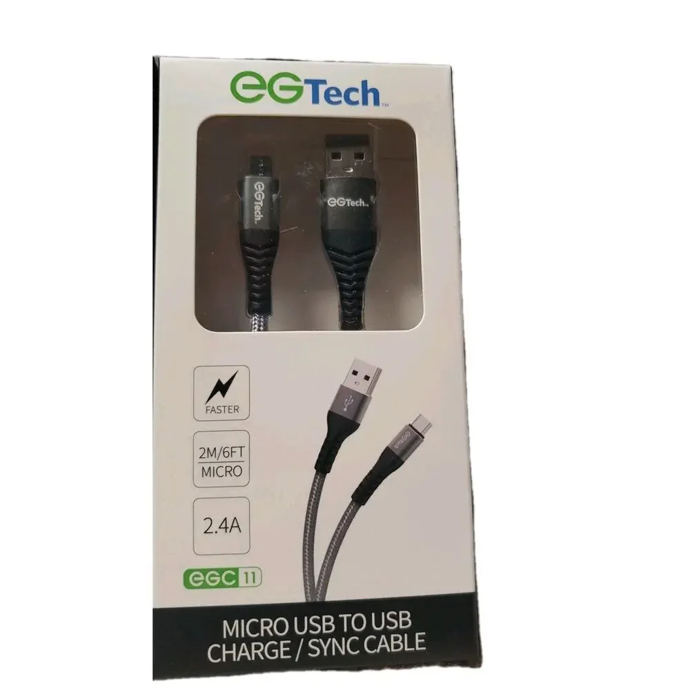 EG Tech EGC11 Micro USB to USB Charge Sync Cable 2M 6ft 2.4A Fast Charging